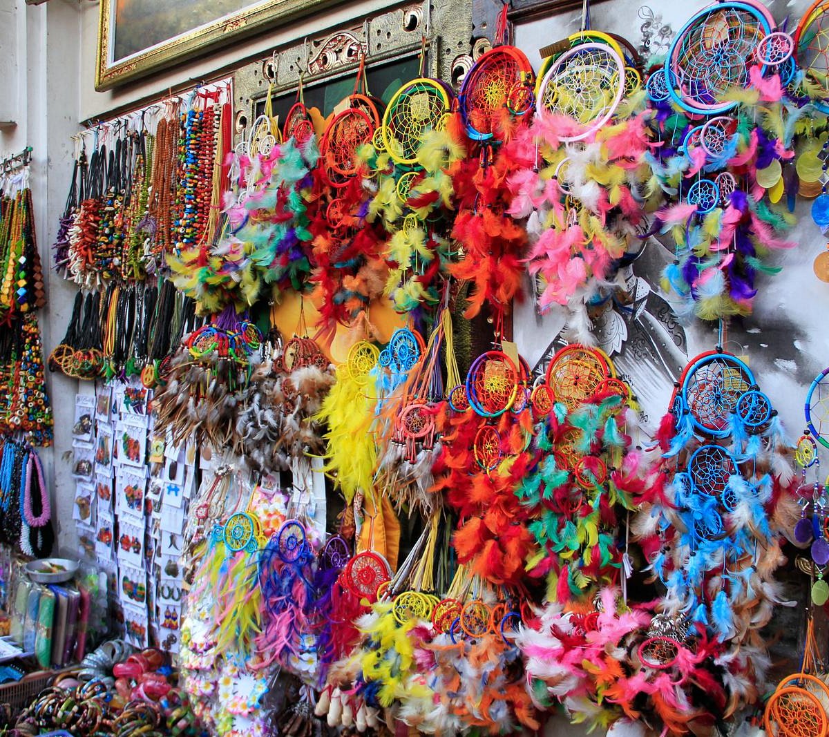 Tourists shopping and bargaining in Sukawati Art Market Bali