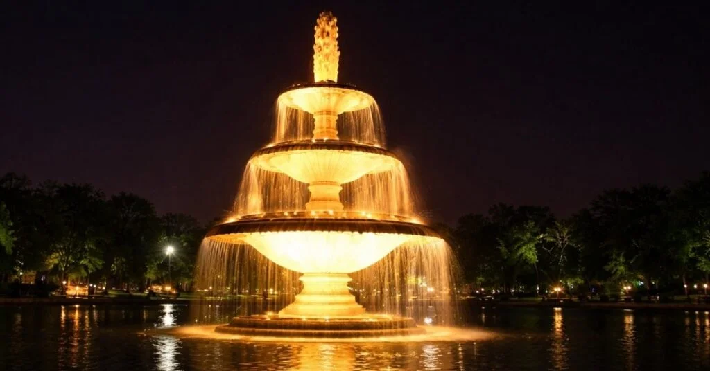 Evening crowd and fountain ambience at Sukhadia Circle