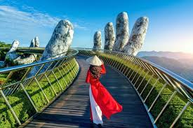 Golden Bridge at Ba Na Hills with giant stone hands