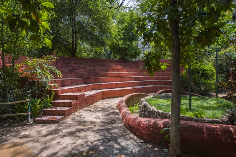 Visitor facilities at Sundarvan Nature Discovery Center including seating and information area