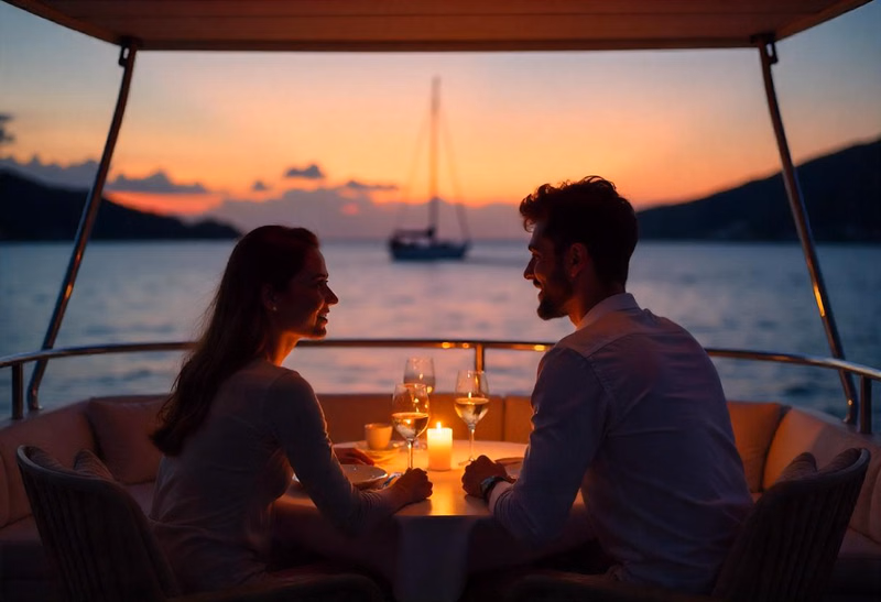 Couple enjoying romantic sunset cruise in Bali
