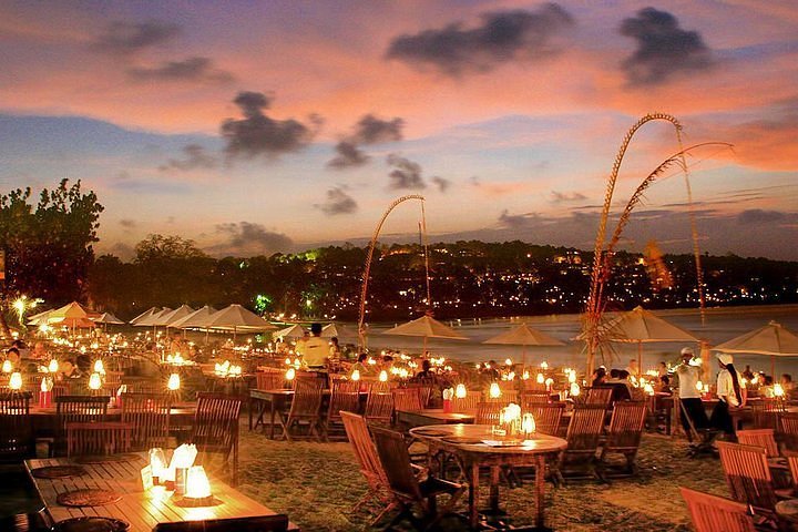 Sunset dinner ambience at Jimbaran Bay Bali