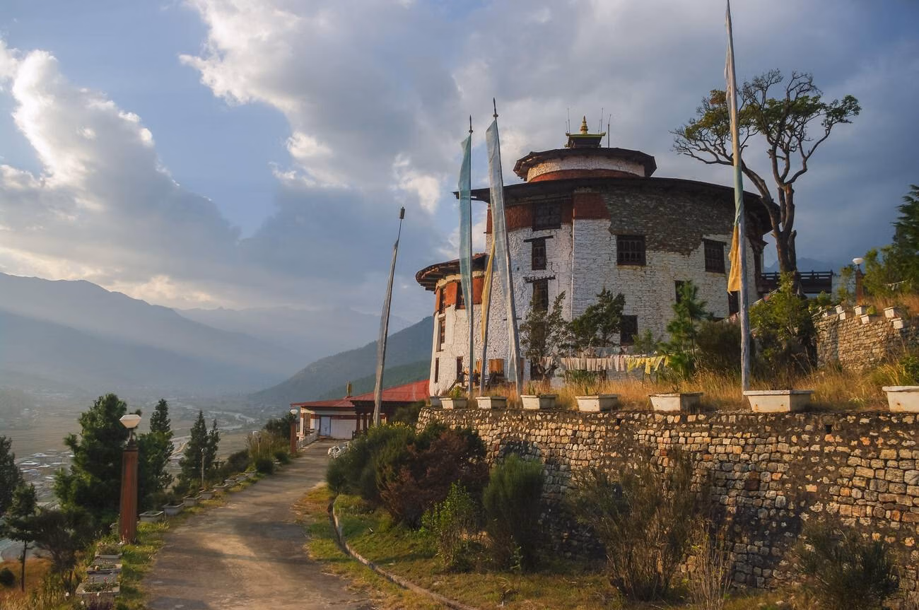 Ta Dzong watchtower structure above Paro valley in Bhutan