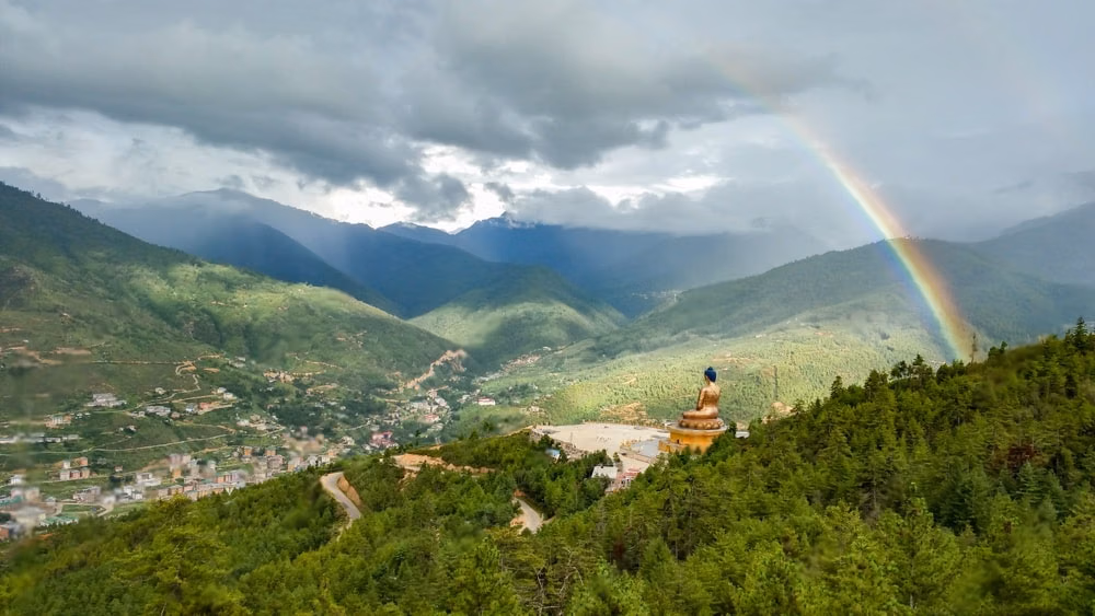 Monsoon clouds over Bhutan valley road