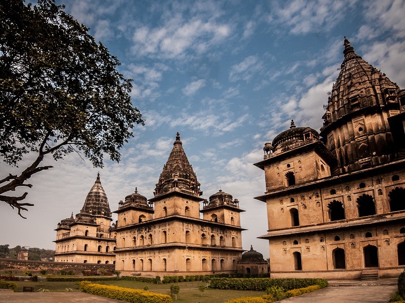 Orchha royal cenotaphs on riverbank