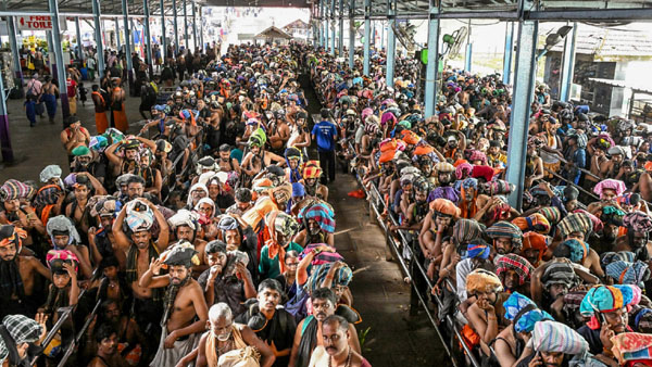 Pilgrims in morning darshan queue at Uttarakhand temple