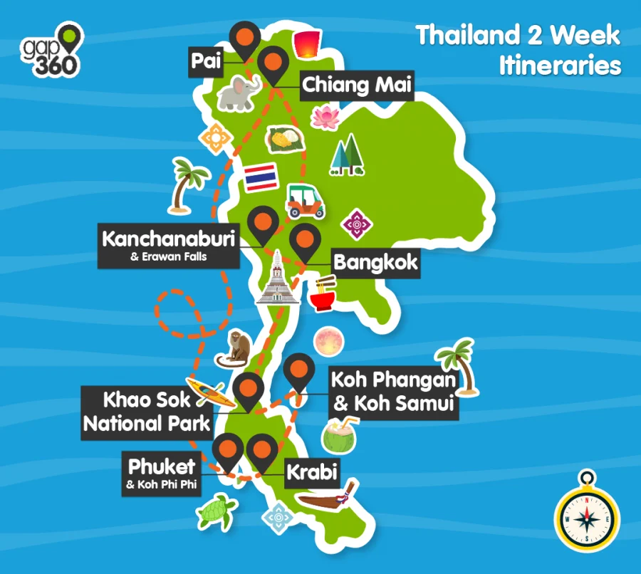 Sample multi-city Thailand itinerary map