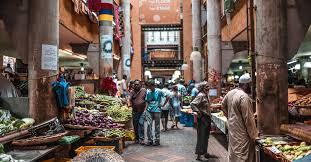 Port Louis Central Market bustling with vendors and shoppers