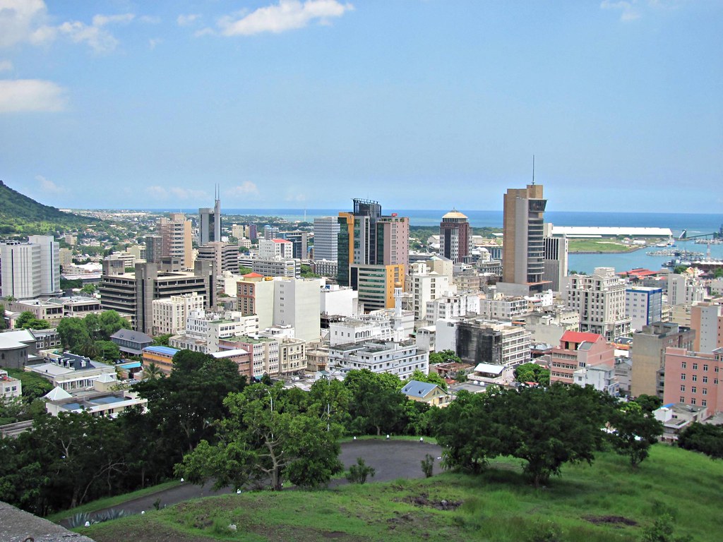 Port Louis city skyline with mountains in background