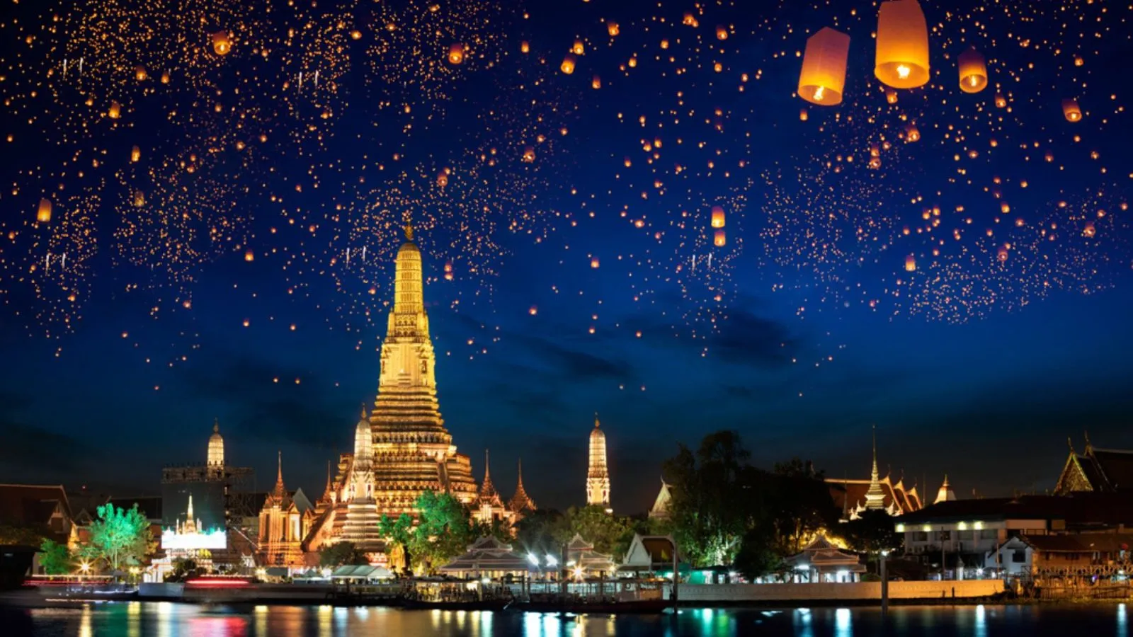 Wat Arun and riverside view in evening light