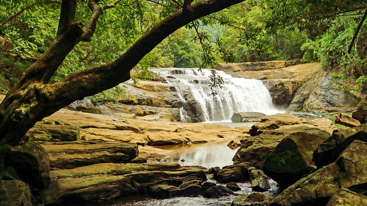 Seven-step cascade formation at Thommankuthu falls