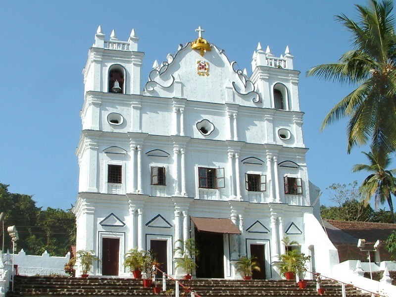Exterior details of Three Kings Church in Cansaulim