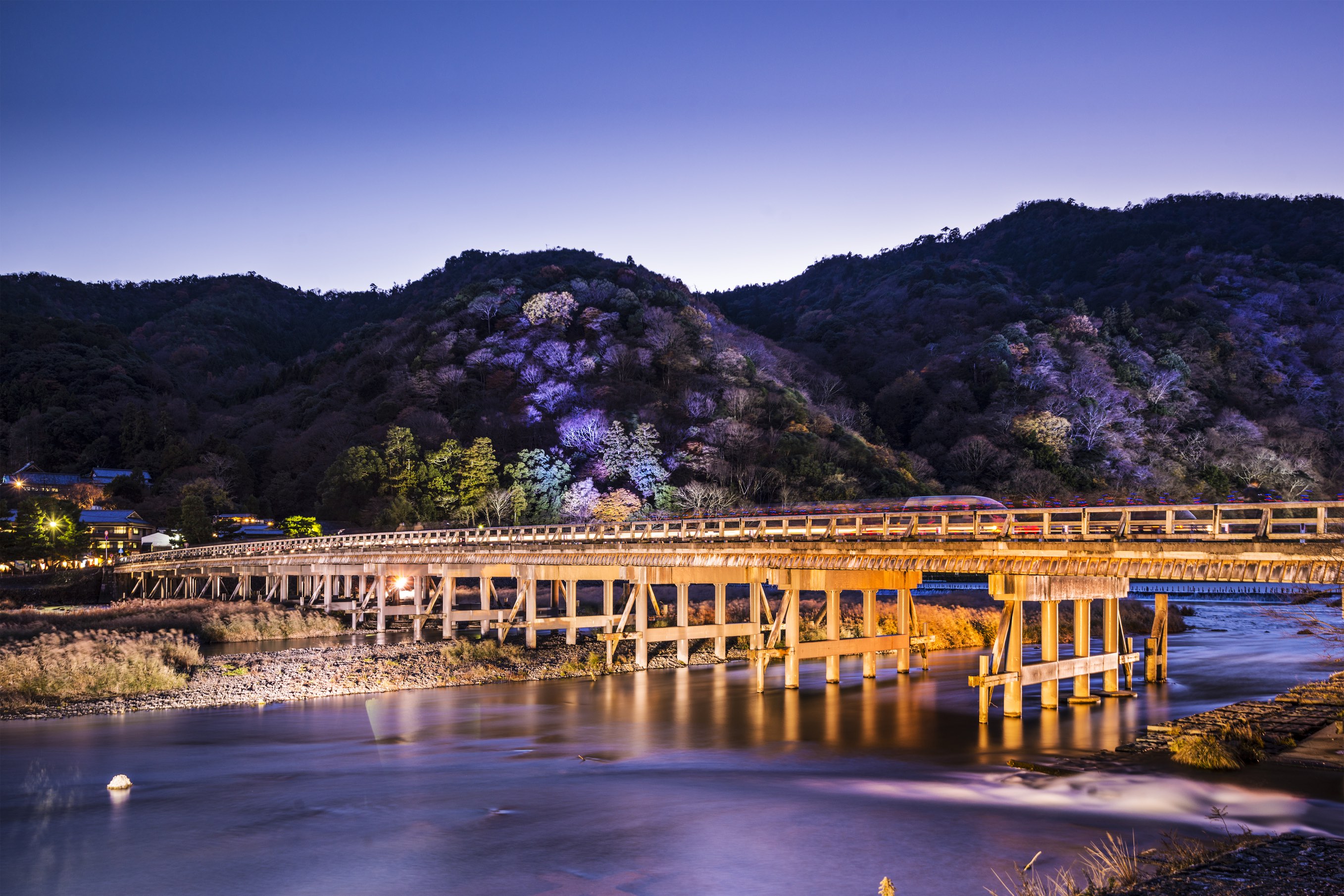Sunset view near Togetsukyo Bridge and Katsura River