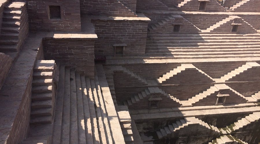 Sandstone carvings and descending stairs at Toorji Ka Jhalra in old Jodhpur
