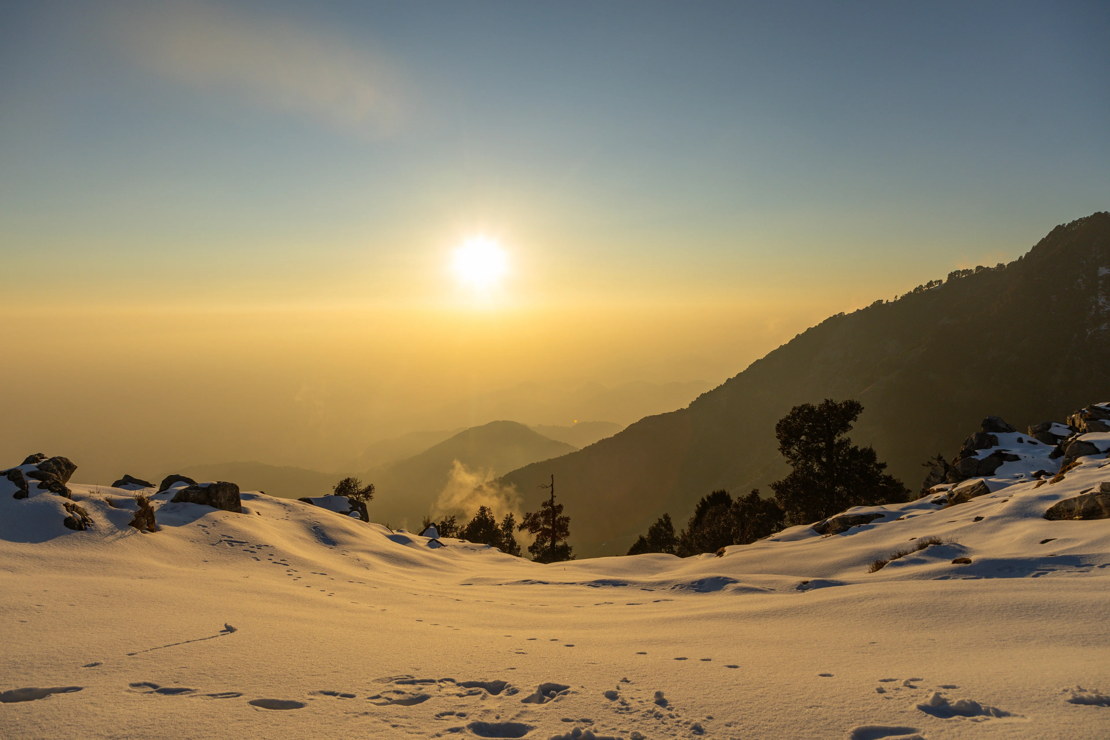 Triund sunrise silhouette over Dhauladhar
