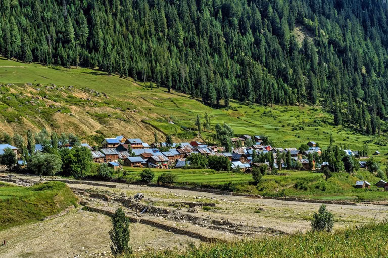 Tulail Valley landscape with green meadows and snow-capped mountains