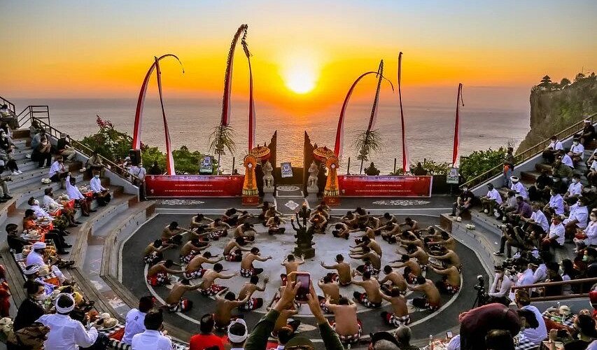 Kecak Fire Dance at Uluwatu Temple - Men chanting and performing