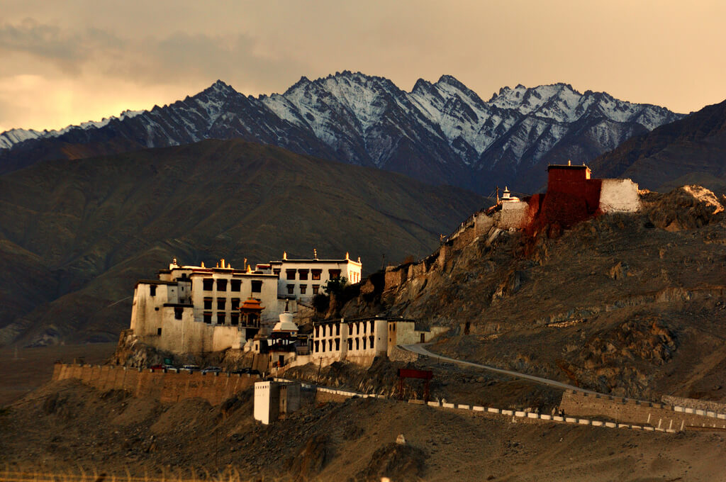 Sunset over Upshi Monastery in Ladakh