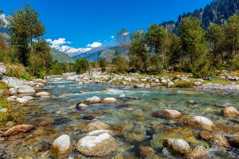 River and mountain landscape in Kullu Valley Himachal Pradesh