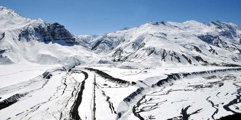Cold desert mountain valley landscape in Spiti Himachal Pradesh