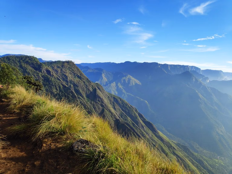Panoramic misty valley view from Laitlum Canyon in Meghalaya