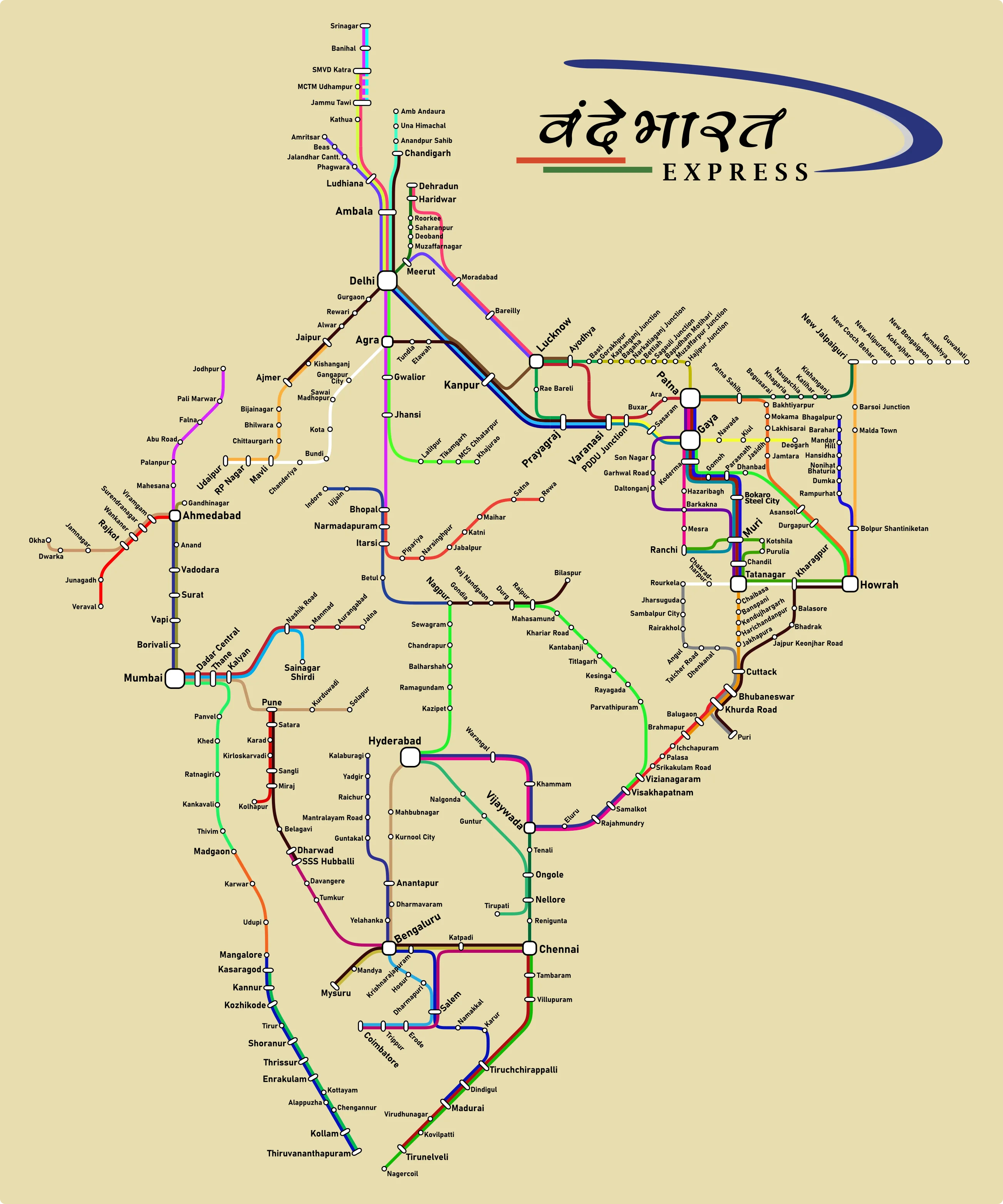 Route planning map for Delhi to Kashmir rail journey