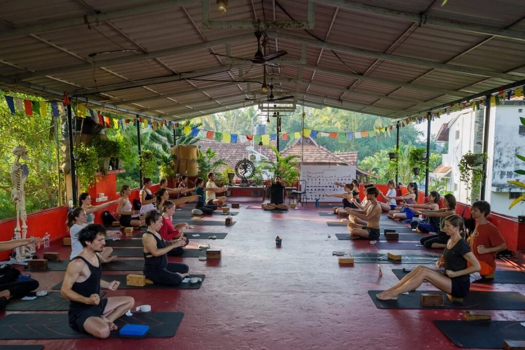 Yoga class overlooking the ocean