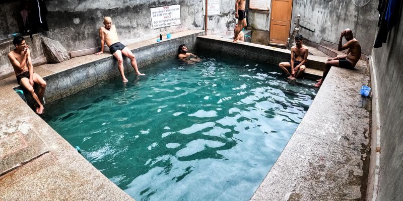 Vashisht hot water bath complex near temple in Manali