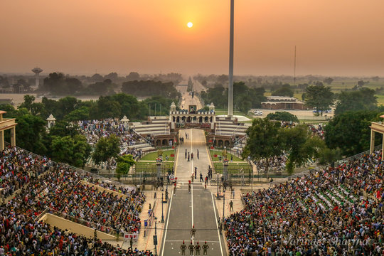 Sunset at Wagah Border - Flags being lowered during ceremony