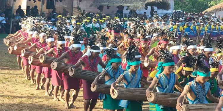 Cultural stage and festival crowd at Wangala in Meghalaya