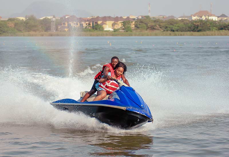 Jet skiing on Diu beach with rider enjoying the water sport