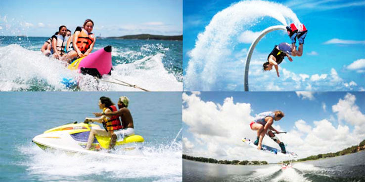 Water sports activities in Goa with boats and beach adventure setup