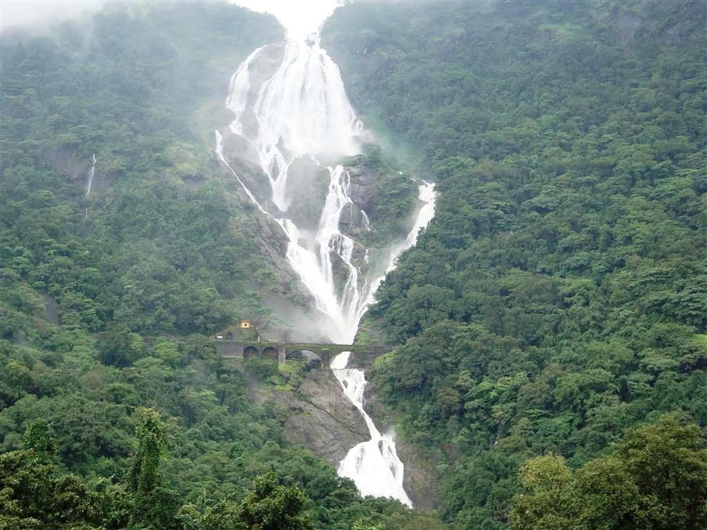 Waterfall in Rishikesh during monsoon season at full flow