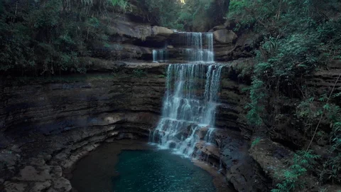 Three-tier cascades of Wei Sawdong Waterfall in Meghalaya