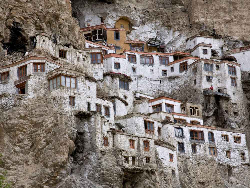 Ancient monastery perched on cliff in Zanskar