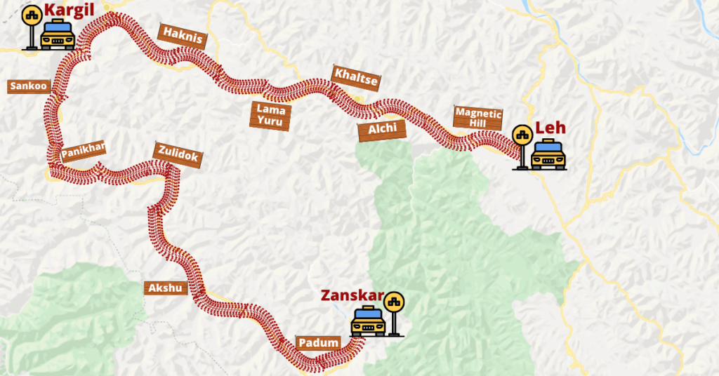 Road winding through mountains to Zanskar Valley