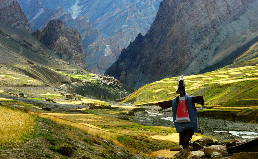 Trekking trail through mountains in Zanskar Valley